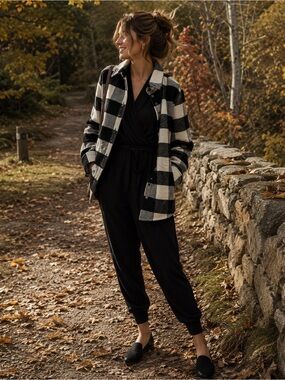 Steve Madden Black and White Plaid Coat